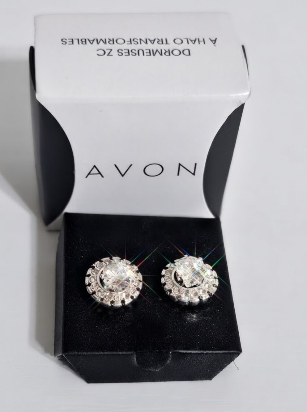 Avon Silver Clear Crystal Halo Stud Earrings